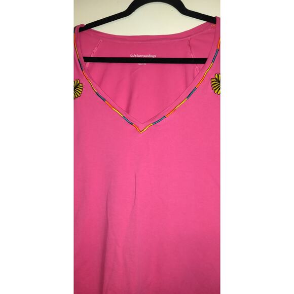 Soft Surroundings Embroidered Tshirt Top Plus Size 3X Hot Pink Comfort Casual - Picture 3 of 13